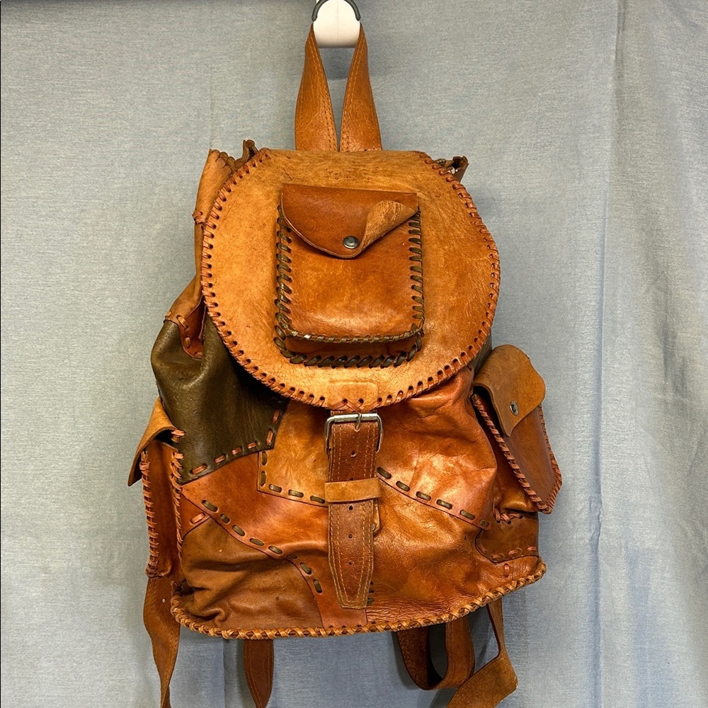 Handcrafted Tan Leather Backpack - Classic Boho Style